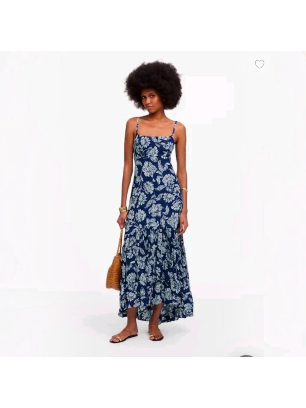 NWT Madewell Womens 4 Textured Floral Navy Blue Tiered Maxi Dress Sleeveless